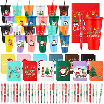 Feifeiya 72 Pcs/ 24 Set Bible Verse Gifts Bulk 24 oz Father's Day Christian Plastic Tumbler with Lids and Straws Inspirational Prayer Notepads Religious Pen Church Cups Gift for Christian Party Favors