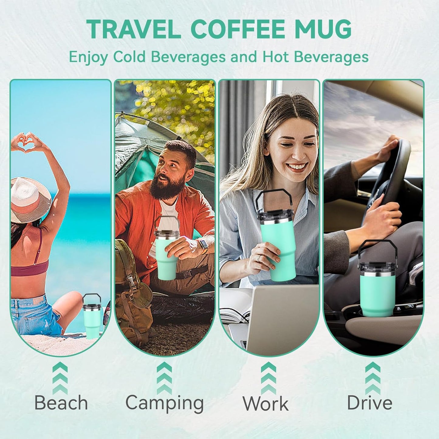 30oz Tumbler with Handle and Flip Straw Lid Double Wall Insulated Travel Coffee Mug Stainless Steel Vacuum Insulated Coffee Tumbler Cup for Hot and Cold Beverages,Leak-proof&BPA-free (30oz,Black)