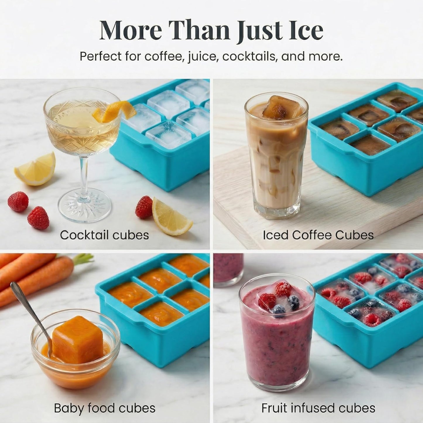 KitchFort Large Silicone Ice Cube Tray (2-Pack), Easy Release 2" Big Ice Cubes - Cocktail, Whiskey Ice Cubes Mold - Ice Trays for Freezer with Lid - Stackable Silicone Ice Tray - Black