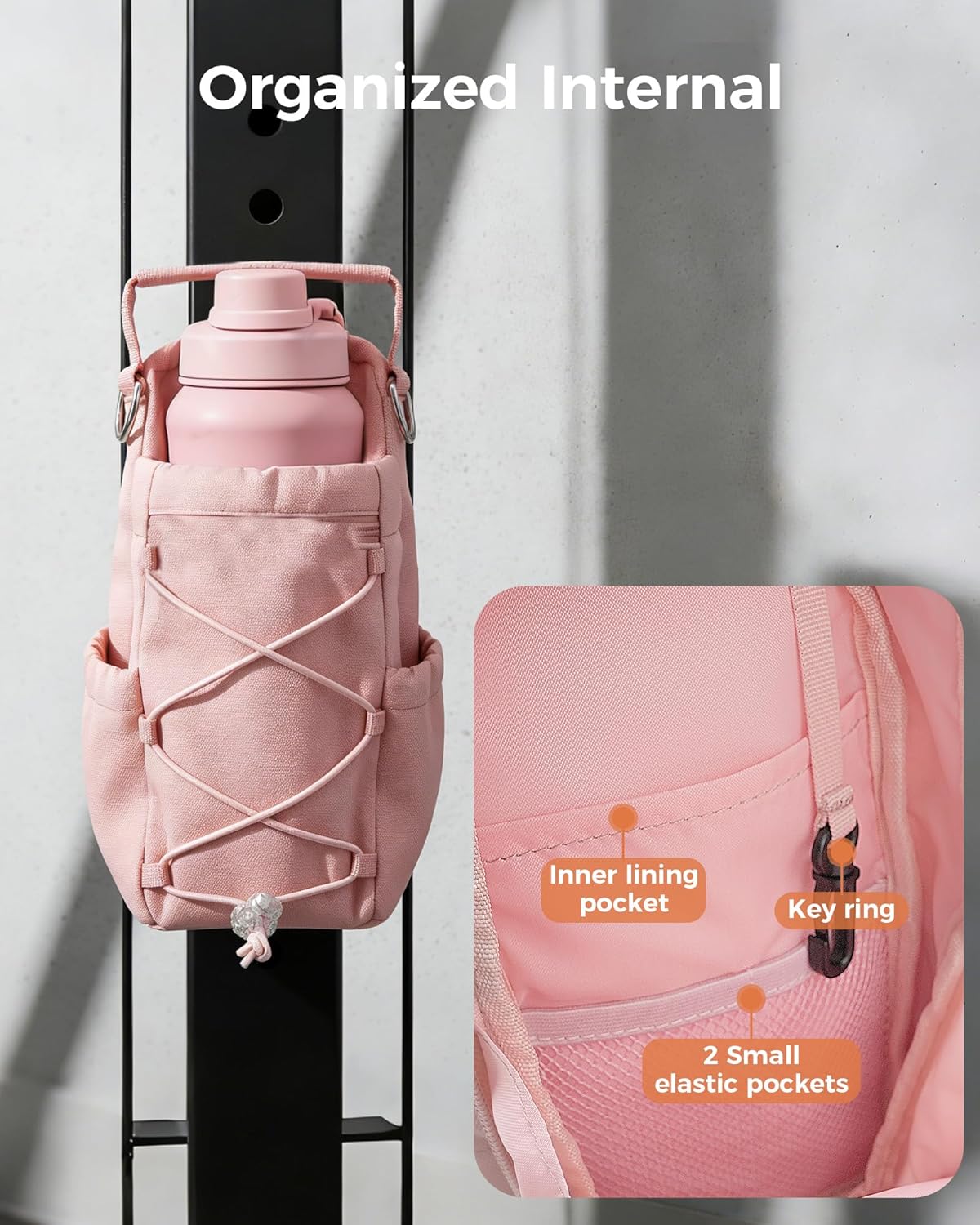 Magnetic Gym Bag for Men Women-Water Bottle Carrier Holder with Strap & Phone Pockets for 40oz Tumbler with Handle, 4 Built-in Magnets Small Gym Bag for Sports, Concert Airline Travel Walking