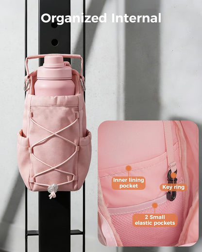 Magnetic Gym Bag for Men Women-Water Bottle Carrier Holder with Strap & Phone Pockets for 40oz Tumbler with Handle, 4 Built-in Magnets Small Gym Bag for Sports, Concert Airline Travel Walking