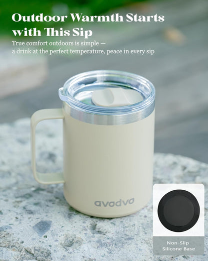 12oz Insulated Coffee Mug with Lid – Includes Two Lids, Stainless Steel Coffee Travel Mug with Handle, Double Wall Vacuum Insulated Camping Mug for Home, Office & Outdoor, Navy Blue