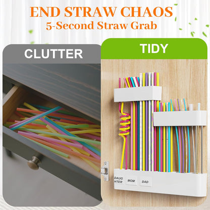 Upgraded 9.84" Large Straw Holder for Cabinet Door, 3-Part Adjustable Straw Organizer Storage with Strong Adhesive Double-sided Tape, Ultra Sticky Under-Cabinet Mount Storage (Transparent)