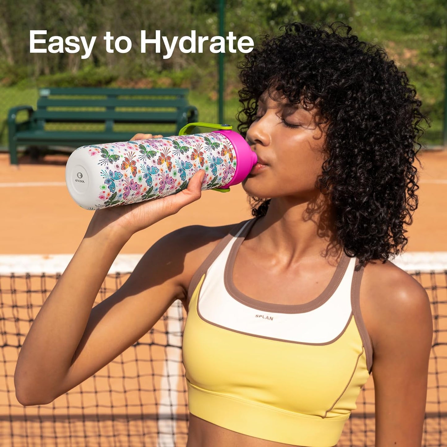 ENCOOL Insulated Water Bottle with Straw Stainless Steel Water Bottle, Leak-Proof, BPA-Free, Double Wall Vacuum Keeps Cold for 24 Hours for Sports, Travel, School (26 oz, Cotton Candy) - Colors D