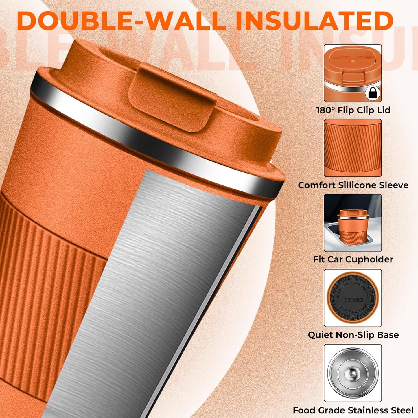 Insulated Coffee Tumbler 12 oz, Stainless Steel Coffee Mug with Lids, Travel Coffee Mug Leak Proof, Double Wall Vacuum Insulated Reusable Coffee Cup, Keep Drinks Hot and Cold (Sky Blue, 12 Ounces)