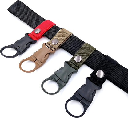 4PCS Bottle Clip Hanging Portable Water Bottle Ring Holder Keychain Mineral Water Bottle Clip for Backpack Belt Nylon Webbing Strap for Outdoor Tactical Camping Hiking