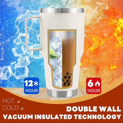 30 oz Tumbler With Handle, Double Wall Stainless Steel Vacuum Insulated Travel Mug with Splash-Proof Lid Metal Straw and Brush (Cream)