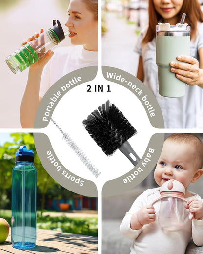 ROSEOK 2 in 1 Long Handle Bottle Brush with Straw Brush for Cleaning Glass, Sports Bottle, Coffee Mug,Navy Blue,1 Pack