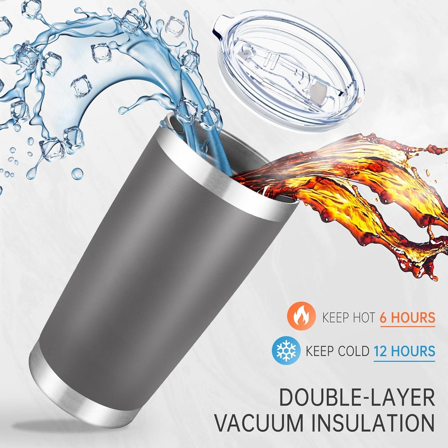 20 oz Tumblers Bulk Stainless Steel Tumbler with Lid Double Wall Vacuum Insulated Coffee Mug 20oz Powder Coated Cup for Hot and Cold Drinks, Stainless, 6 pack