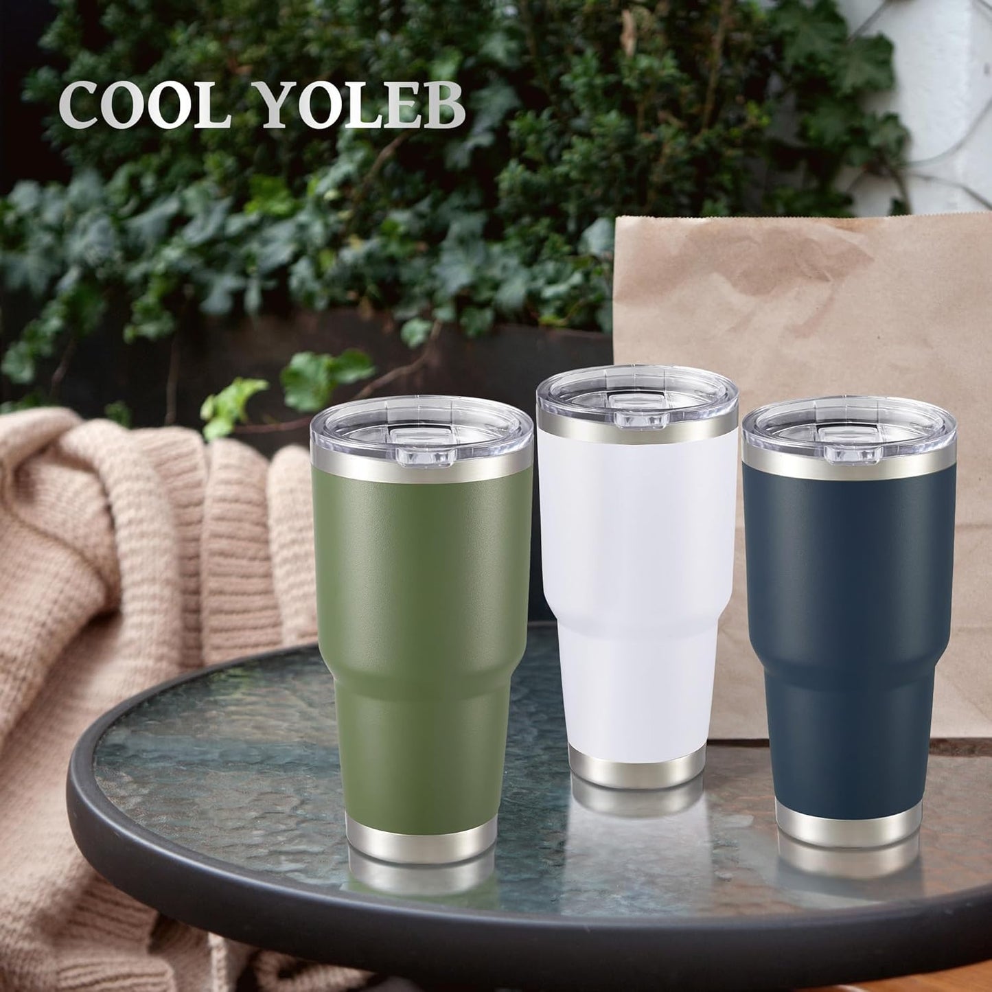 30 oz Tumbler with Lid Stainless Steel Tumblers Vacuum Insulated Cup Reusable Powder Coated Travel Mug Double Wall Leak Proof Portable Cups Keep Cold Drinks for 12 Hours, Stainless, 1 Pack