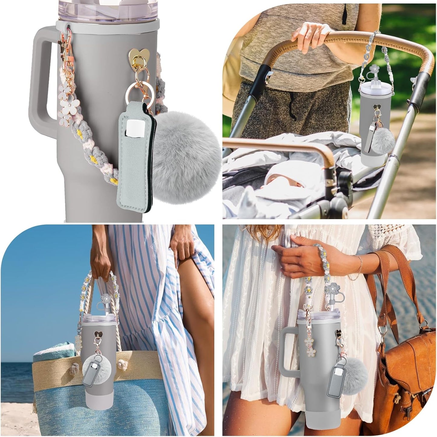 Mity rain Cup Accessories for Stanley Cup 30oz 40oz Tumbler with Handle, Including Water Bottle Handle Strap, Chapstick Holder, Boot, Keychain Charms, Straw Topper Cover Cap for Stanley (Purple)