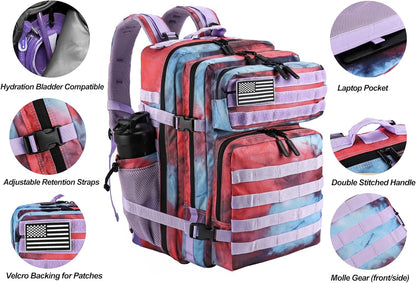 LHI Military Tactical Backpack for Men and Women 45L Army 3 Days Assault Pack Bag Large Rucksack with Molle System - Black - Colors A