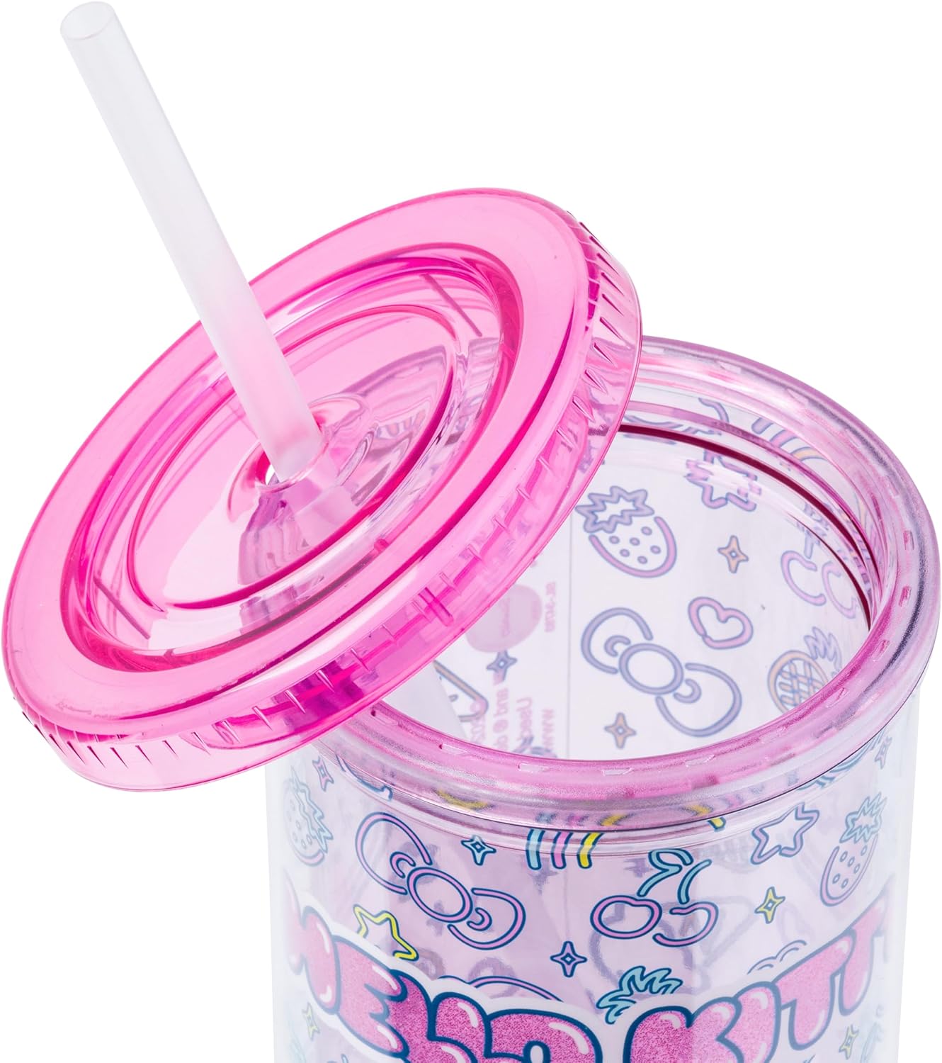 Silver Buffalo Sanrio Hello Kitty Milk Carton Pattern Plastic Boba Tumbler w Lid and Wide Straw, 24 Ounces