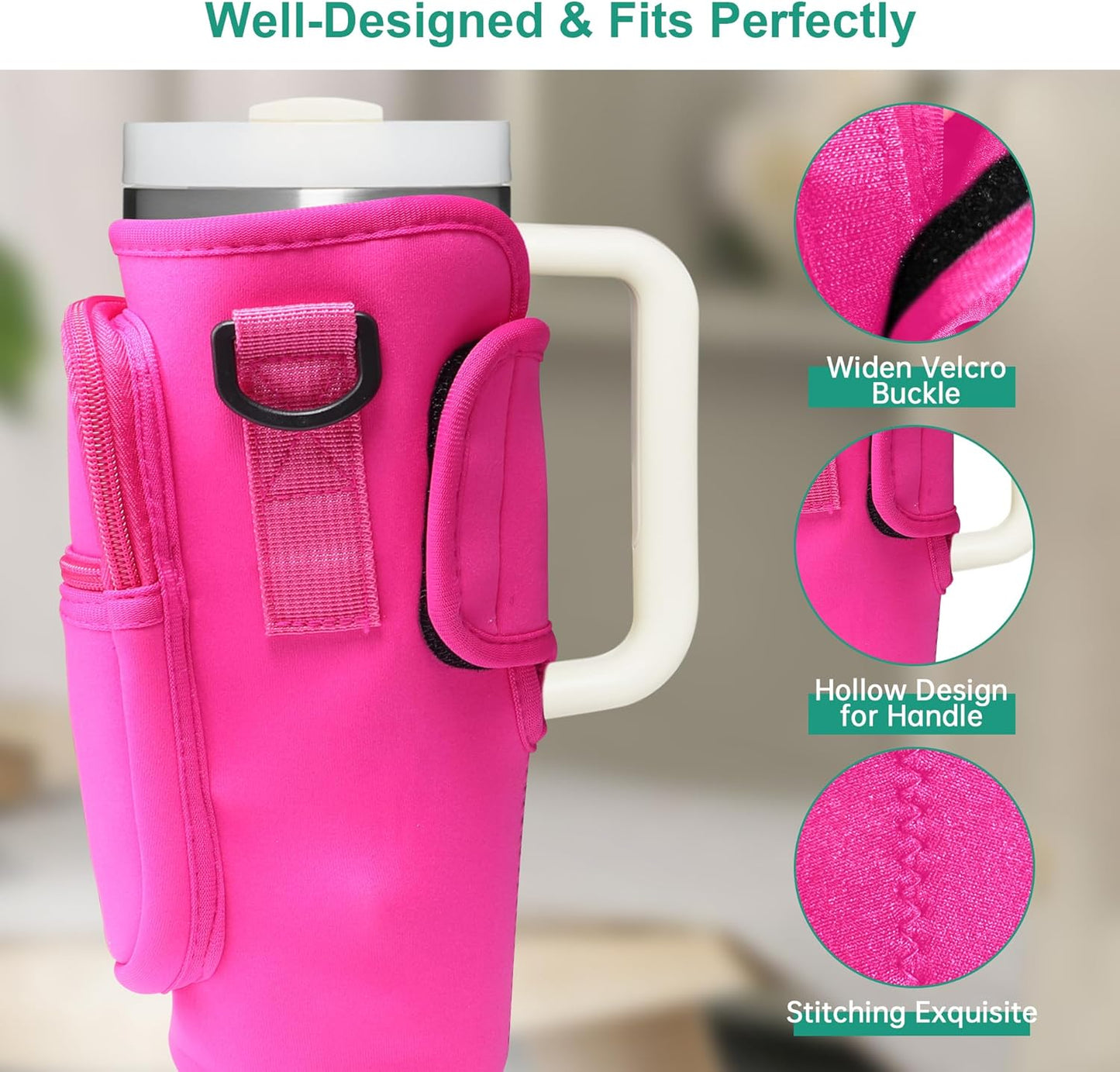 Water Bottle Carrier Bag with Strap for Stanley Cup 40oz/30oz with Phone Pocket, Neoprene Cross-Body Insulated Water Bottle Holder for Tumbler with Handle, Stanley Cup Accessories