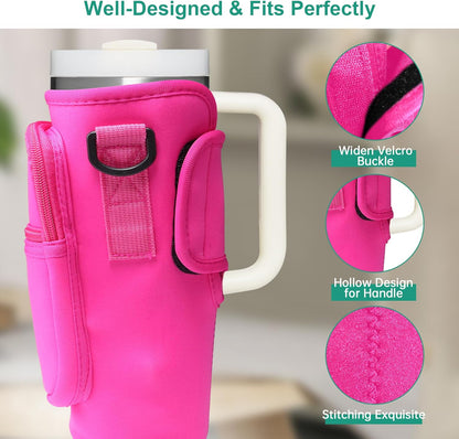 Water Bottle Carrier Bag with Strap for Stanley Cup 40oz/30oz with Phone Pocket, Neoprene Cross-Body Insulated Water Bottle Holder for Tumbler with Handle, Stanley Cup Accessories