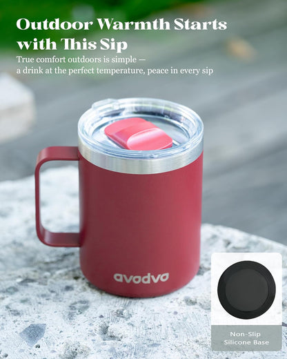 12oz Insulated Coffee Mug with Lid – Includes Two Lids, Stainless Steel Coffee Travel Mug with Handle, Double Wall Vacuum Insulated Camping Mug for Home, Office & Outdoor, Navy Blue
