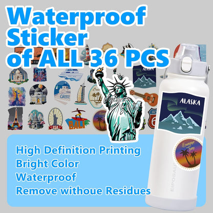 Insulated Water Bottle with Lid & Boot & Stickers, 24 oz Stainless Steel Sweat Free Bottle Keep Cold 24H, BPA-Free Sports Wide Mouth Water Bottle, BlueBlack