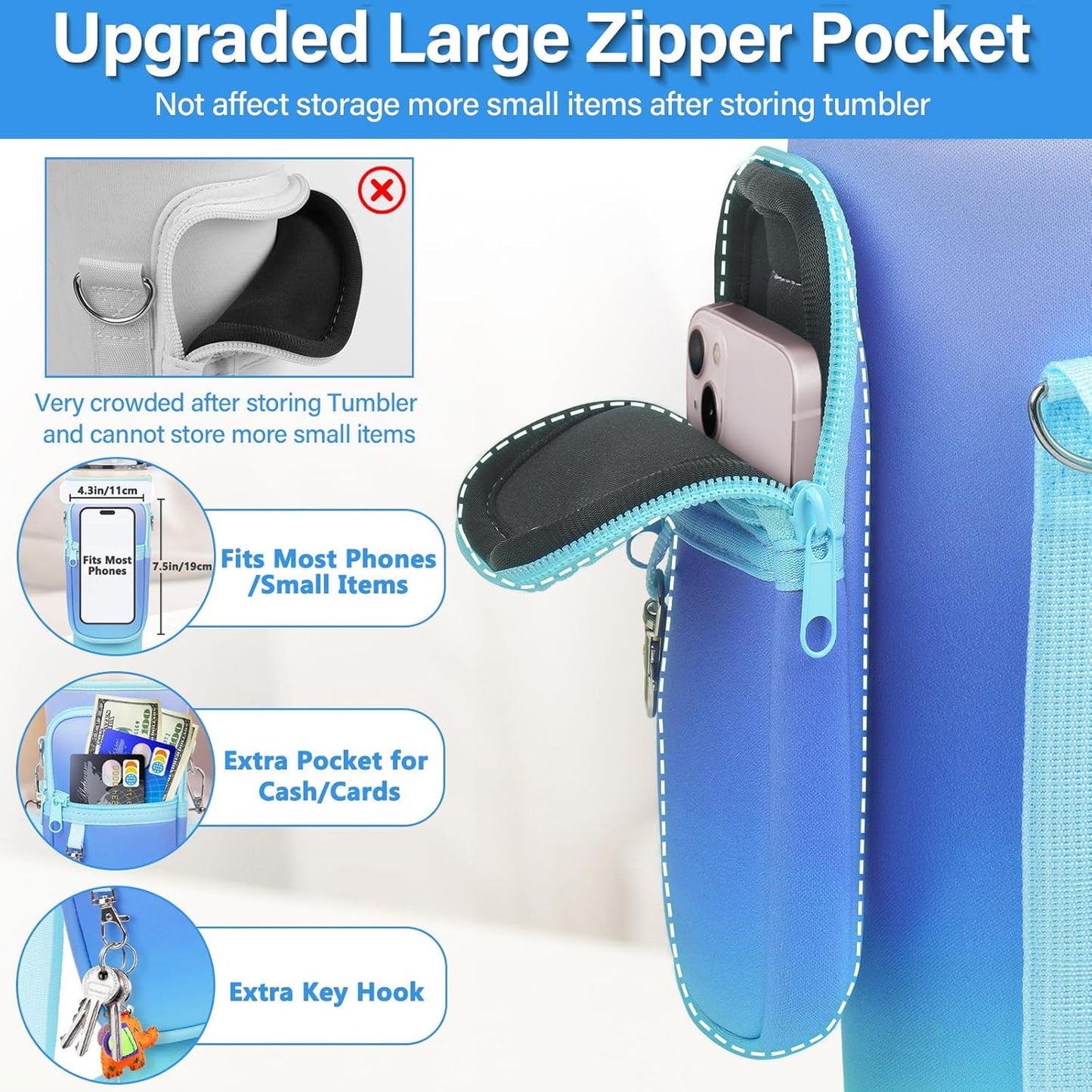 LEFOR·Z Water Bottle Carrier Bag with Phone Pocket Compatible with Stanley/Meoky 40 oz Tumbler with Handle,Water Bottle Holder Pouch with Adjustable Strap Compatible with Stanley Cup Accessories