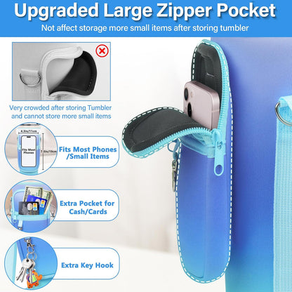 LEFOR·Z Water Bottle Carrier Bag with Phone Pocket Compatible with Stanley/Meoky 40 oz Tumbler with Handle,Water Bottle Holder Pouch with Adjustable Strap Compatible with Stanley Cup Accessories