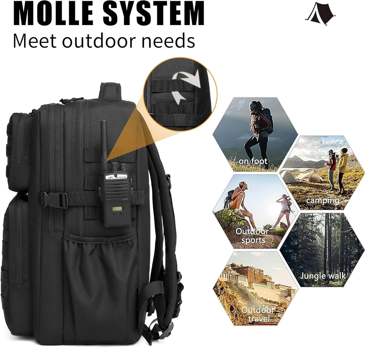 Wotony Military Tactical Backpack for Men Waterproof Daypack 3 Day Assault Pack Molle Bag with Water Bottle Holder