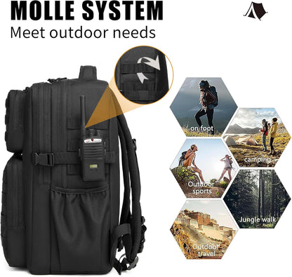 Wotony Military Tactical Backpack for Men Waterproof Daypack 3 Day Assault Pack Molle Bag with Water Bottle Holder