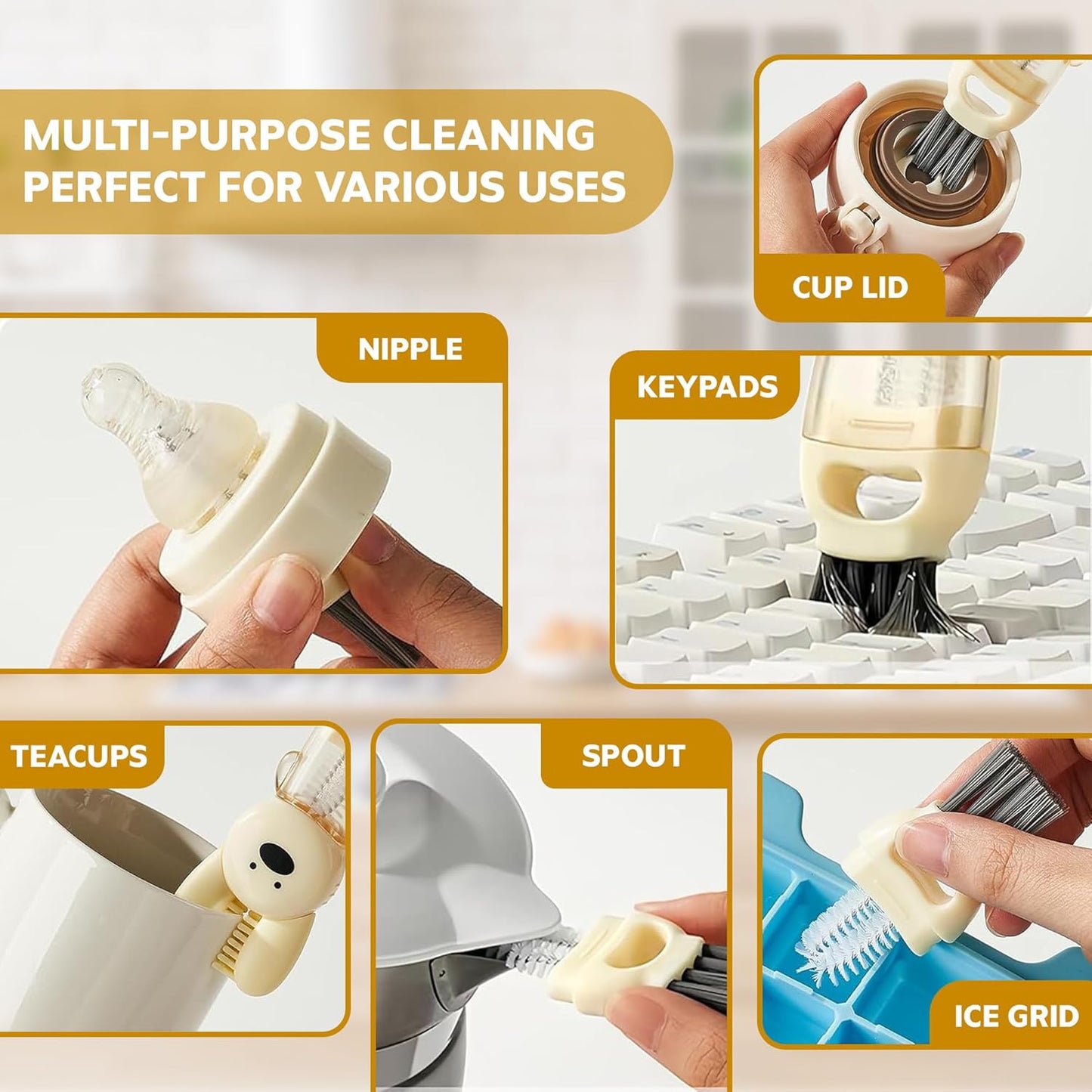 Cup Lid Cleaning Brush, 3 in 1 Cup Cleaner Brush New Multifunctional Lid Cleaner Lid Brush Cleaning Tool Multipurpose Bottle Gap Cleaner Brush Blue