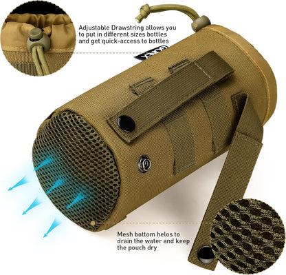 Gonex Tactical MOLLE Water Bottle Pouch, Drawstring Open Top & Mesh Bottom Travel Water Bottle Bag Hydration Carrier