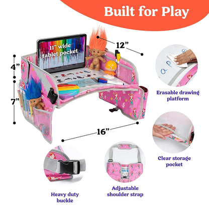 PILLANI Kids Travel Tray for Car - Car Seat Tray with Activity Sheets & Pens, Road Trip Essentials for Car & Airplane, Must Have Toddler Travel Lap Desk Accessories - Road Trip Activities for Kids
