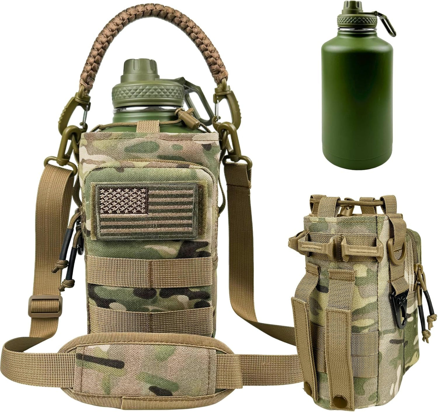 32 oz Insulated Water Bottle with Sleeve - Tactical Stainless Steel Gym Water Bottles for Men, Sports Water Bottle for Hiking Camping Outdoor with Camo Pouch
