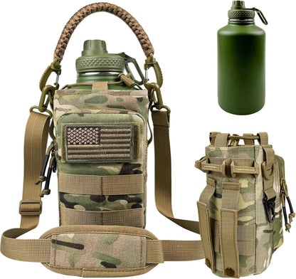 32 oz Insulated Water Bottle with Sleeve - Tactical Stainless Steel Gym Water Bottles for Men, Sports Water Bottle for Hiking Camping Outdoor with Camo Pouch