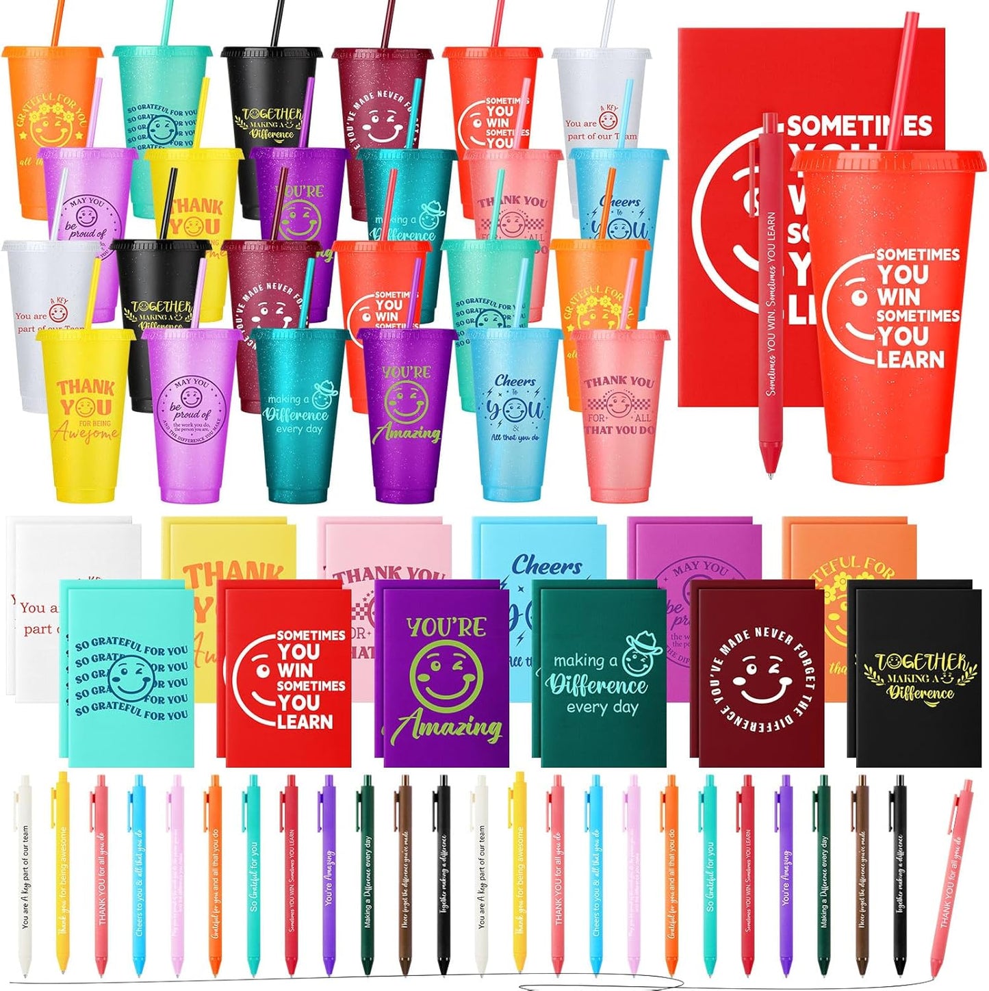 Feifeiya 72 Pcs/ 24 Set Bible Verse Gifts Bulk 24 oz Father's Day Christian Plastic Tumbler with Lids and Straws Inspirational Prayer Notepads Religious Pen Church Cups Gift for Christian Party Favors