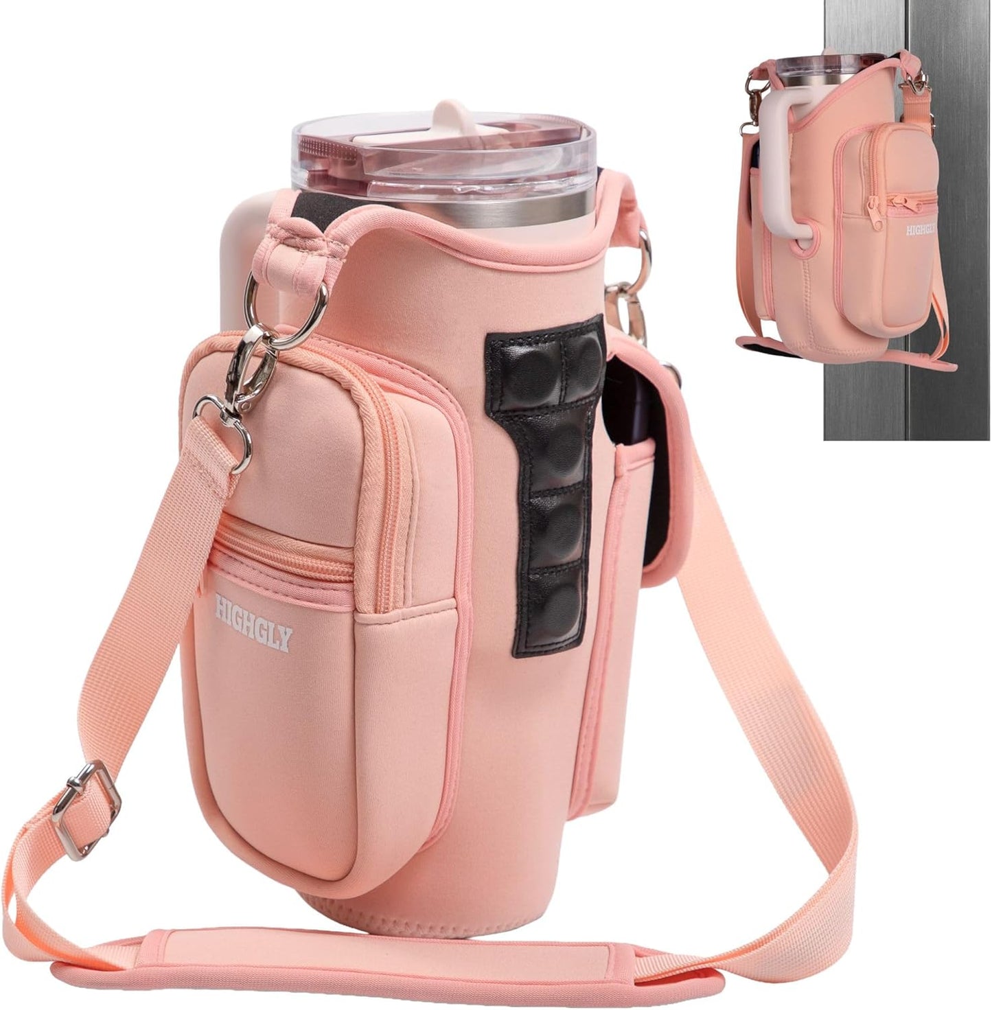 Tumbler Carrier Bag for Stanley & Owala 30–40oz, Magnetic Water Bottle Holder for Gym Equipment, Crossbody Cup Holder with Phone Pocket
