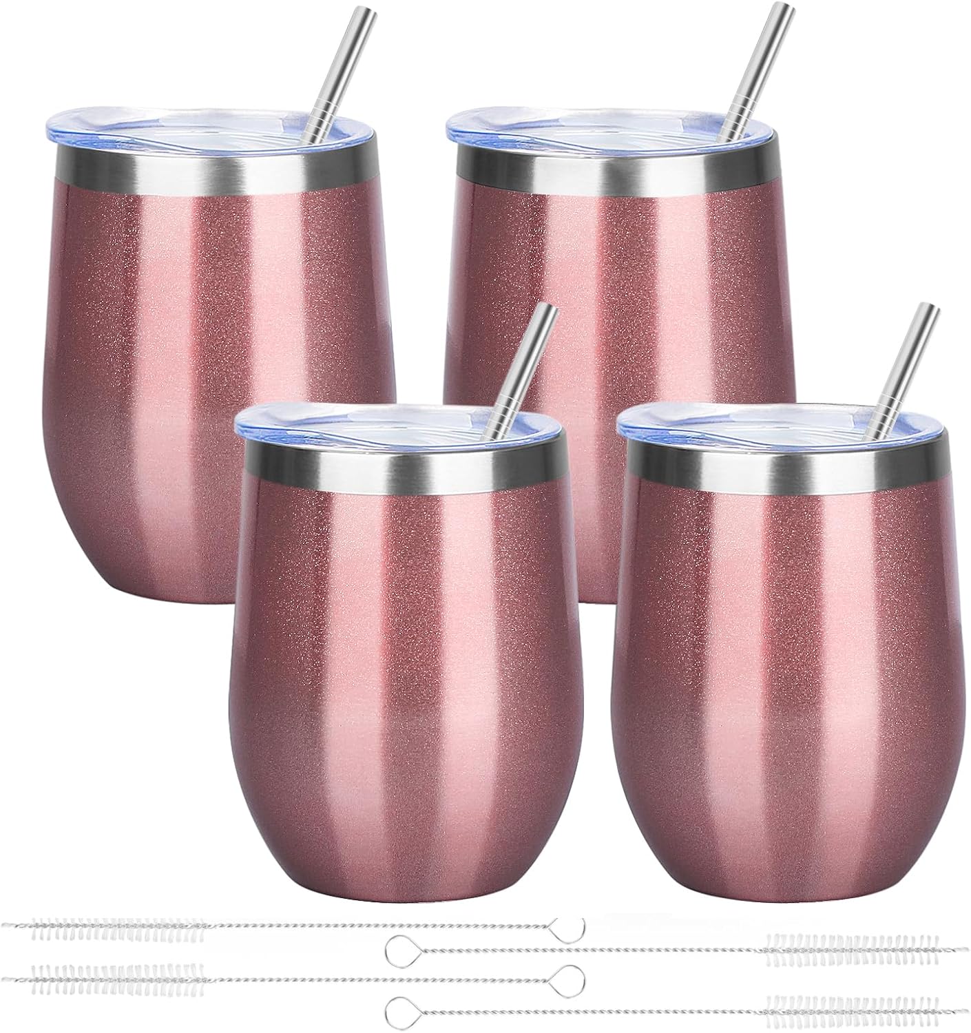 12oz/4 Pack Wine Tumbler Glasses with Lid Stemless Double Wall Vacuum Stainless Steel Travel Tumbler Keeping Cold & Hot for Wine,Coffee,Cocktails,Drinks-Family and Gifts (Multi color-dark)