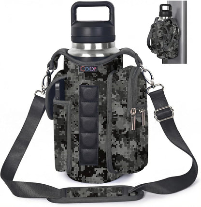 icolor Magnetic Gym Bag Water Bottle Carrier Holder with Phone Pockets & Shoulder Strap,Gym Magnetic Bag 5 Built-in Magnets Gym Accessories Organizer Sling Bottle Bag Pouch Sleeve