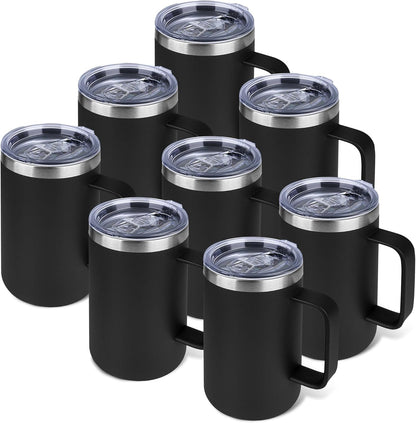 22oz Insulated Coffee Mug with Handle & Leak-Proof Lid - Double Wall Stainless Steel Travel Tumbler for Commute/Office/Home, Orange, 1 Pack