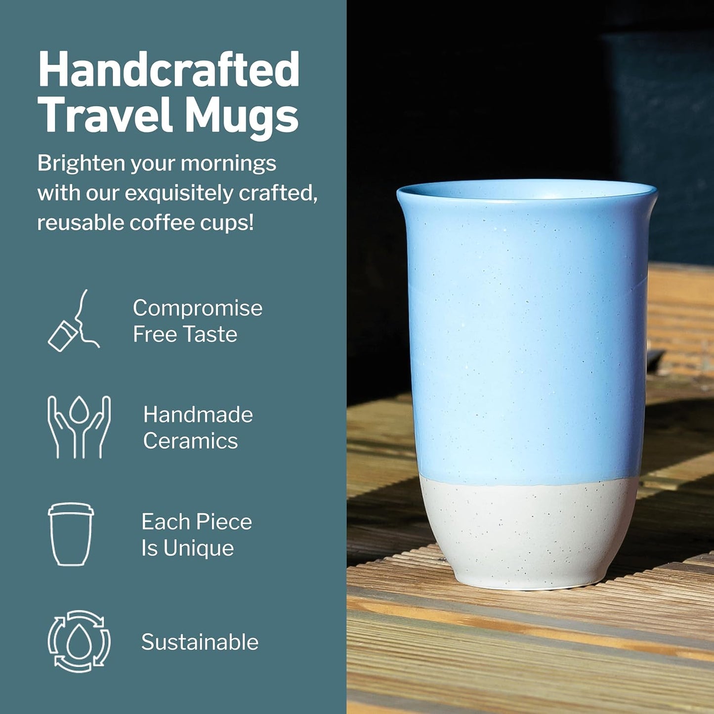 NOVA CERAMICS Coffee Tumbler – Travel Mug - On the Go Coffee Mug – Microwave & Dishwasher Safe Green Coffee Tumbler - Gifts For Women Men Him Her – 16oz – Monsoon