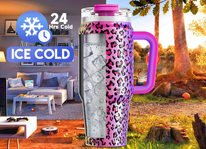Meoky 32 oz Tumbler with Handle, Insulated Tumbler with Lid and Straw, Stainless Steel Travel Mug, Keeps Cold for 24 Hours, 100% Leak Proof, Fits in Car Cup Holder (Night)