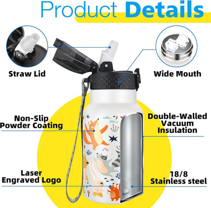 Han's Bottle Sports Water Bottle - 24 Oz, Straw Lid, Leak Proof, Vacuum Insulated Stainless Steel, Double Walled, Thermo Mug,Black