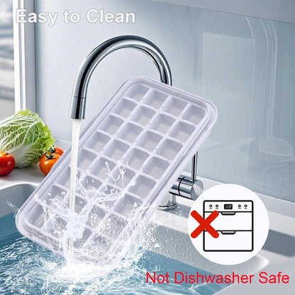Ice Trays for Freezer with Lid & Bin, Ice Cube Tray Making 64 pcs Ice Cubes, Easy Press to Release Ice, Ice Tray with Storage Bin Chilling Cocktail Whiskey Coffee 2 Trays 1 Ice Bucket & Scoop (Black)