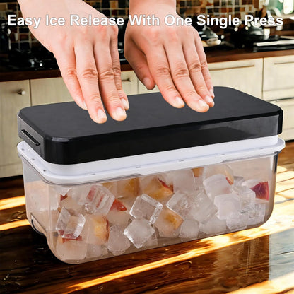 Ice Trays for Freezer with Lid & Bin, Ice Cube Tray Making 64 pcs Ice Cubes, Easy Press to Release Ice, Ice Tray with Storage Bin Chilling Cocktail Whiskey Coffee 2 Trays 1 Ice Bucket & Scoop (Black)