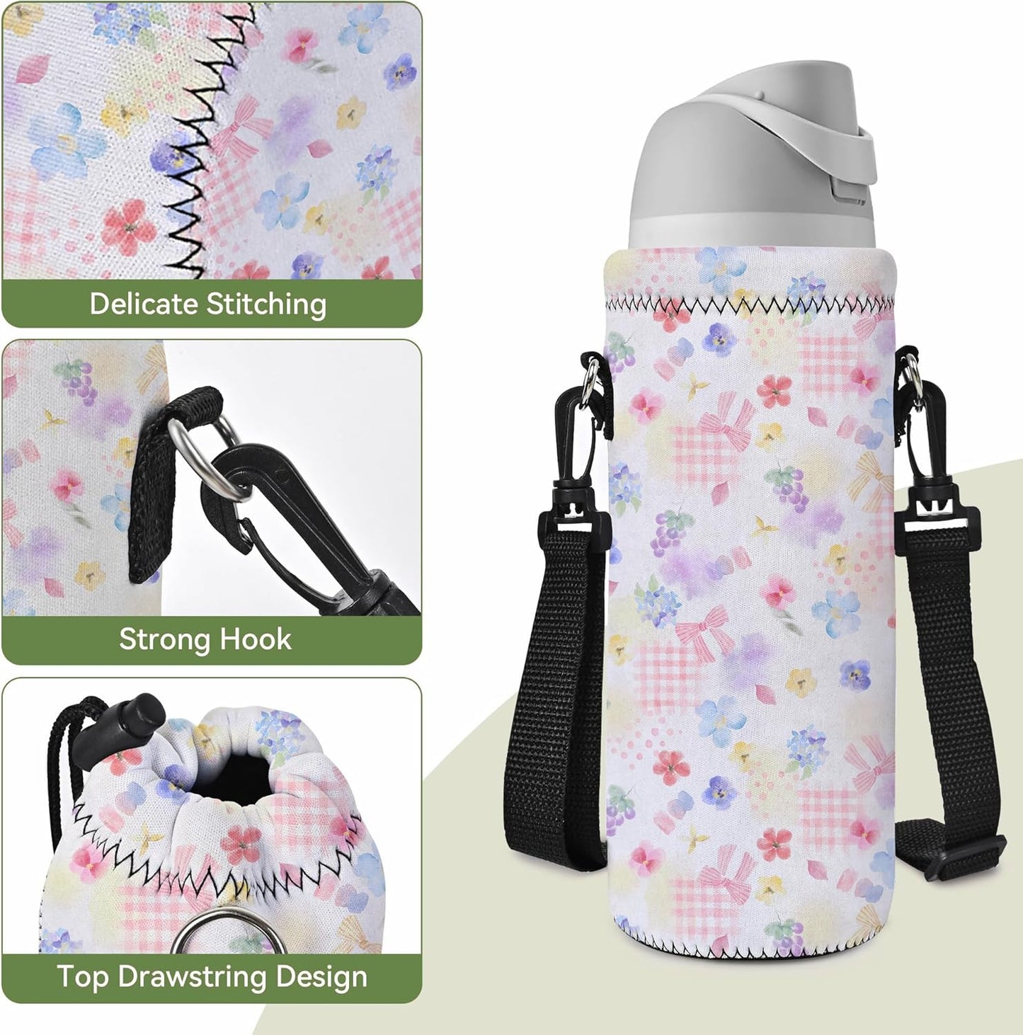 Neoprene 500ML/750ML/1000ML Water Bottle Bag Carrier, Portable Insulated Bottle Sling Holder Case Pouch with Adjustable Shoulder Strap for Men Women Walking Hiking Running