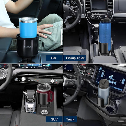 Quick-Install Car Cup Holder Expander, Space-Saving Cup Holder for Car with Offset Design, Non-Slip Large Water Bottle Holder Expander, Compatible with Owala, Stanley, Yeti Cups (24oz to 64oz)