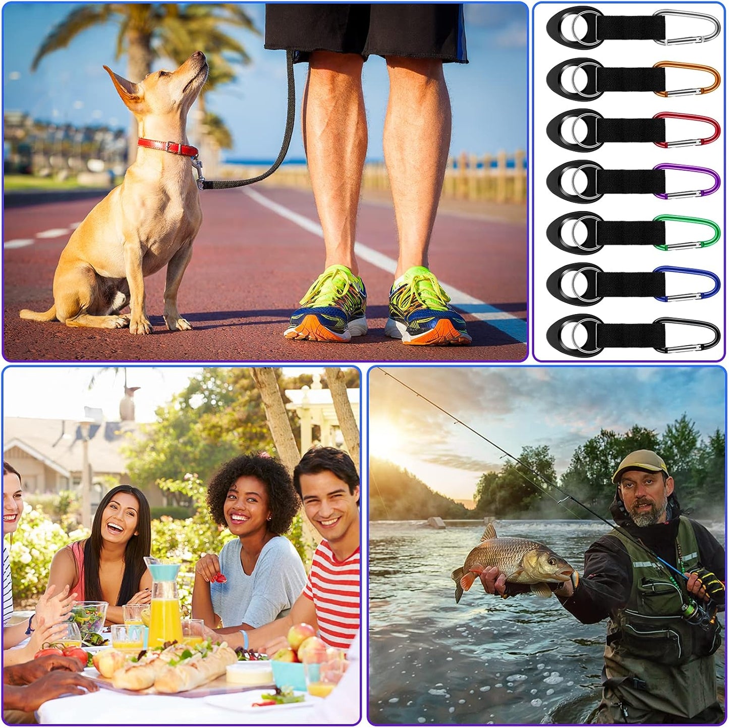 Mimorou 7 Pack Water Bottle Holder Clips, Silicone Bottle Ring Carrier with Aluminum Hooks Portable for Travel, Camping, Cycling & Backpack Accessories