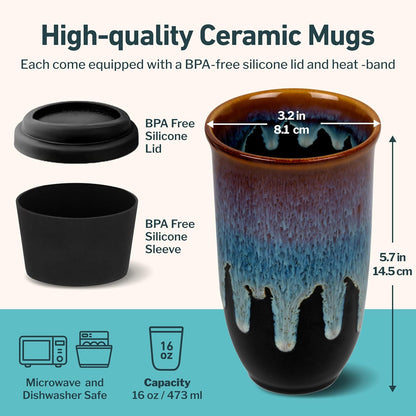 NOVA CERAMICS Coffee Tumbler – Travel Mug - On the Go Coffee Mug – Microwave & Dishwasher Safe Green Coffee Tumbler - Gifts For Women Men Him Her – 16oz – Monsoon