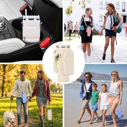GOEWY Water Bottle Carrier Bag for Stanley 40/30 oz Tumbler with Phone Pocket Neoprene Water Bottle Holder with Shoulder & Handheld Strap Stanley Cup Accessories