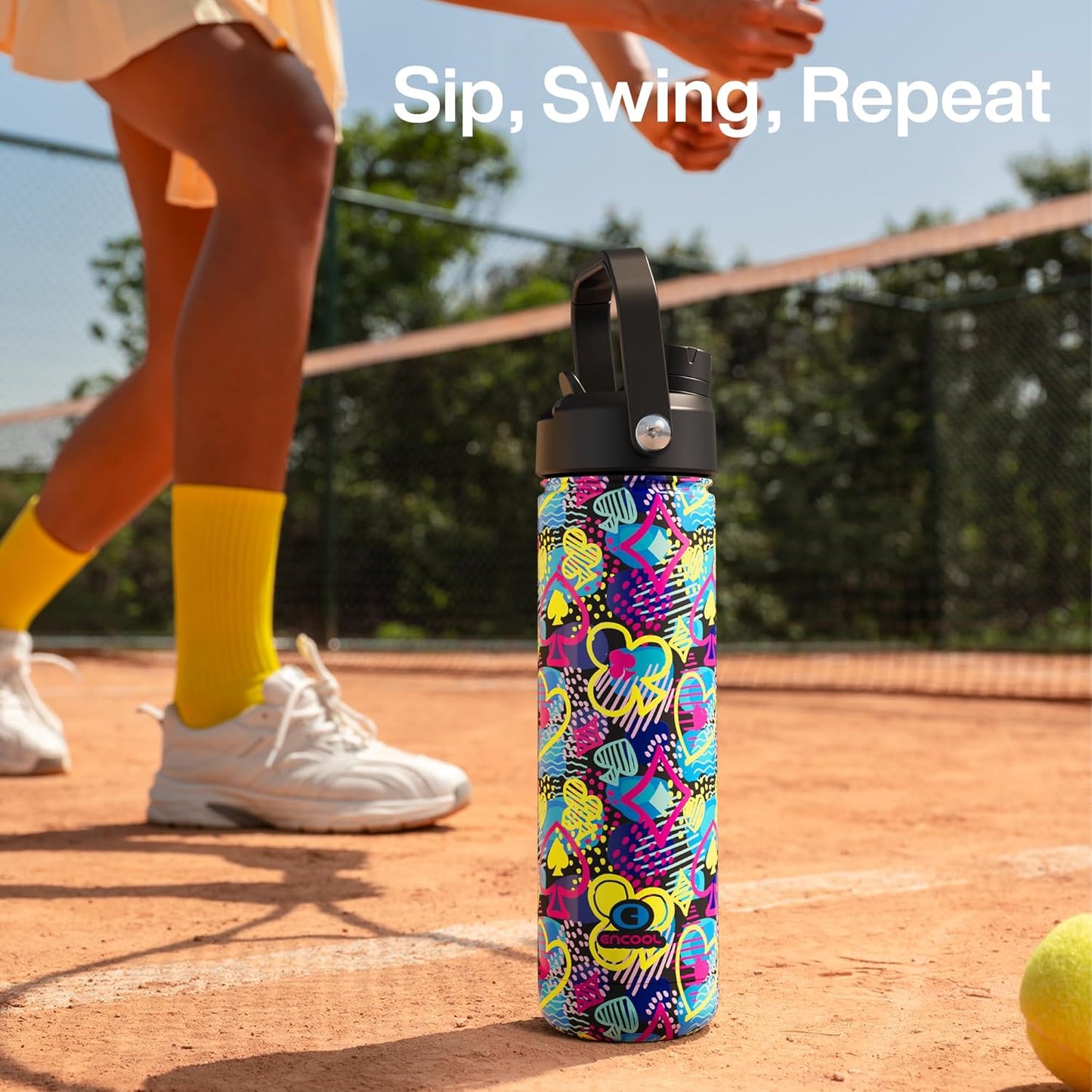 ENCOOL Insulated Water Bottle with Straw Stainless Steel Water Bottle, Leak-Proof, BPA-Free, Double Wall Vacuum Keeps Cold for 24 Hours for Sports, Travel, School (26 oz, Cotton Candy) - Colors A