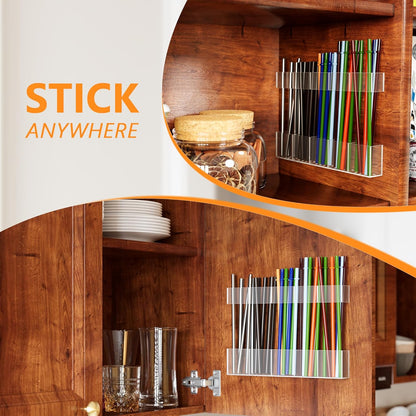 Acrylic Straw Holder for Cabinet Door, Reusable Tumbler Straw Organizer Storage inside Cabinet, Kitchen Accessories for Utensil, Ultra Sticky Adhesive Mounted, Black