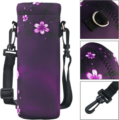 RICHEN Neoprene Water Bottle Carrier Bag with Adjustable Shoulder Strap,Insulated Water Bottle Cover for Stainless Steel/Glass/Plastic Bottles