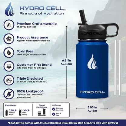 HYDRO CELL Stainless Steel Insulated Water Bottle with Straw - For Cold & Hot Drinks - Metal Vacuum Flask with Screw Cap and Modern Leakproof Sport Thermos for Adults (Neon 18oz)
