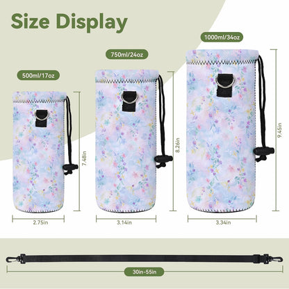 Neoprene 500ML/750ML/1000ML Water Bottle Bag Carrier, Portable Insulated Bottle Sling Holder Case Pouch with Adjustable Shoulder Strap for Men Women Walking Hiking Running